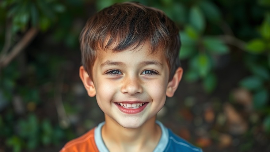 A joyful young boy smiling at the camera, promoting mental wellness.