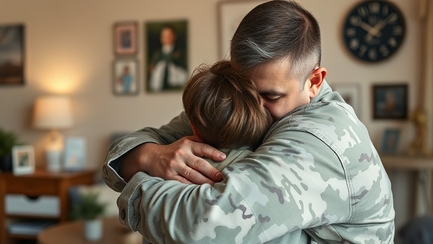 Military parents support: a parent hugging child in a warm, home setting.