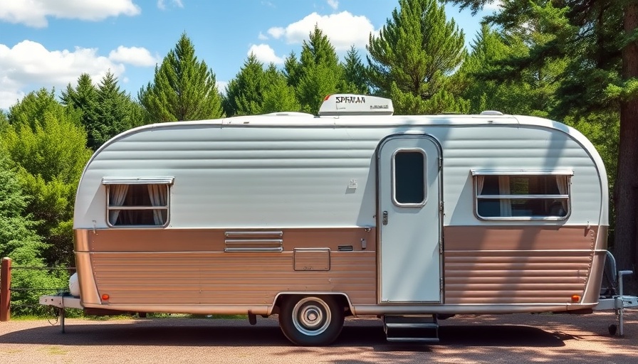 Elegant 1948 Spartan Manor trailer in a scenic forest setting.