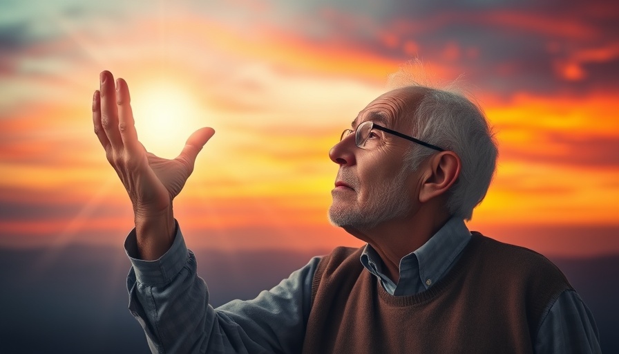 Dreamlike elderly man exploring emotional wellness.