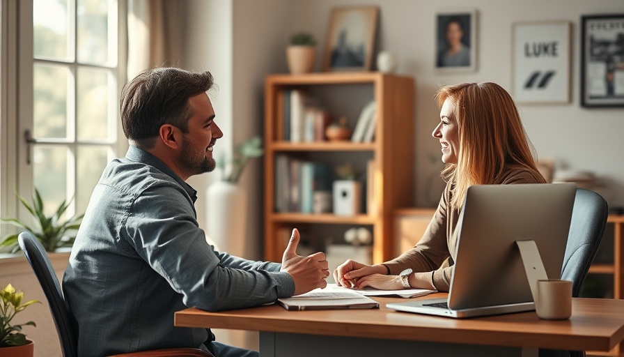 Casual discussion between two people sharing a desk in a cozy home office.