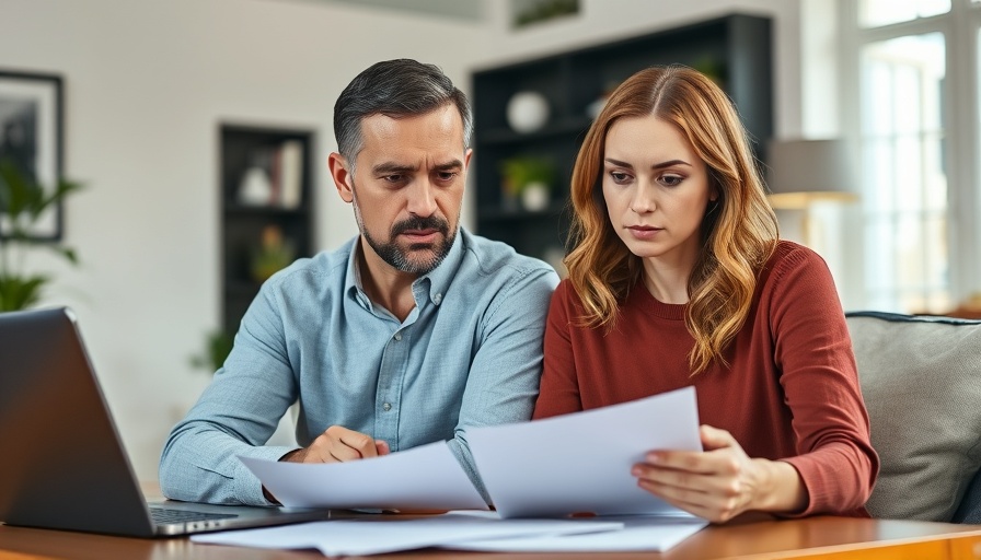 Concerned couple discussing financial infidelity in a modern living room.