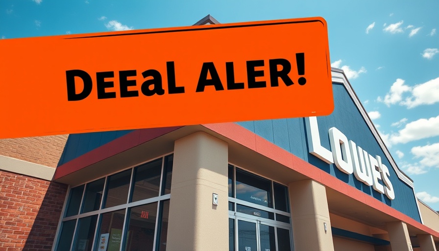Lowe's store front with a vibrant deal alert sign promoting anti-prime day deals.