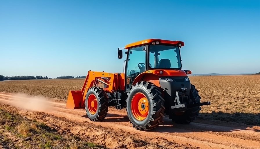 KIOTI tractor with front loader on dirt path, ideal for homeowners