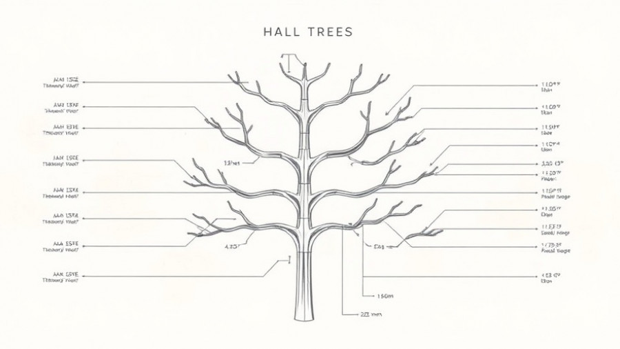 Diagram showing how to build a hall tree with dimensions and sections.