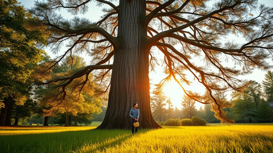 Majestic pine tree and person in meadow for DIY pine cone decor inspiration.