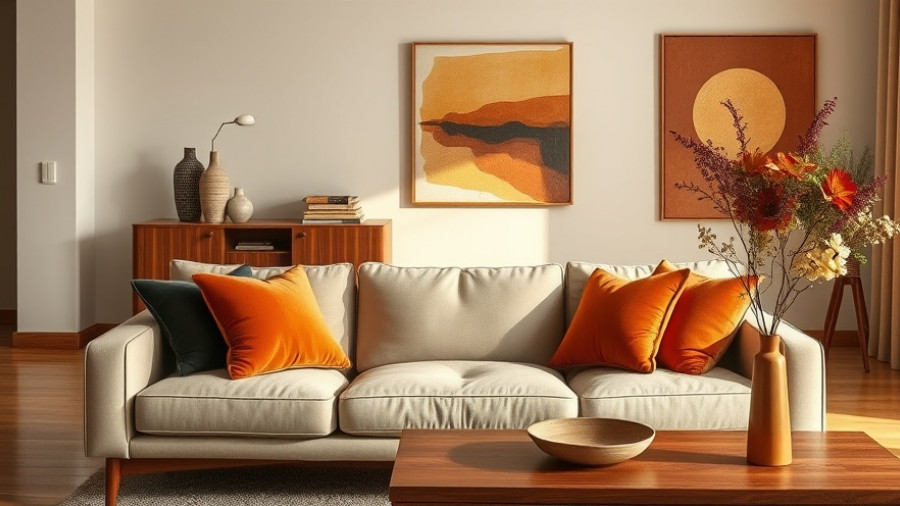 Living room with fall color trends, featuring warm autumn decor.