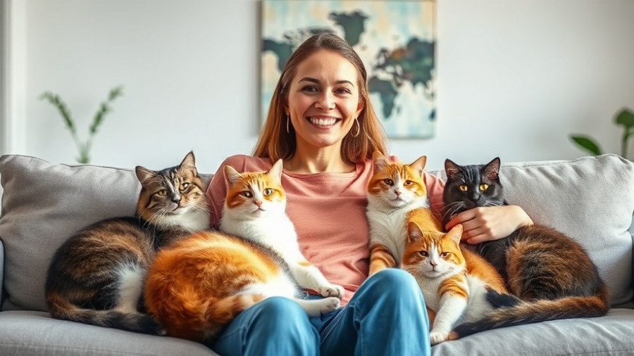 Woman with cats on couch, bright room - get rid of cat allergies.