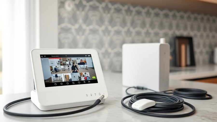 Modern home security system setup with tablet and hub.