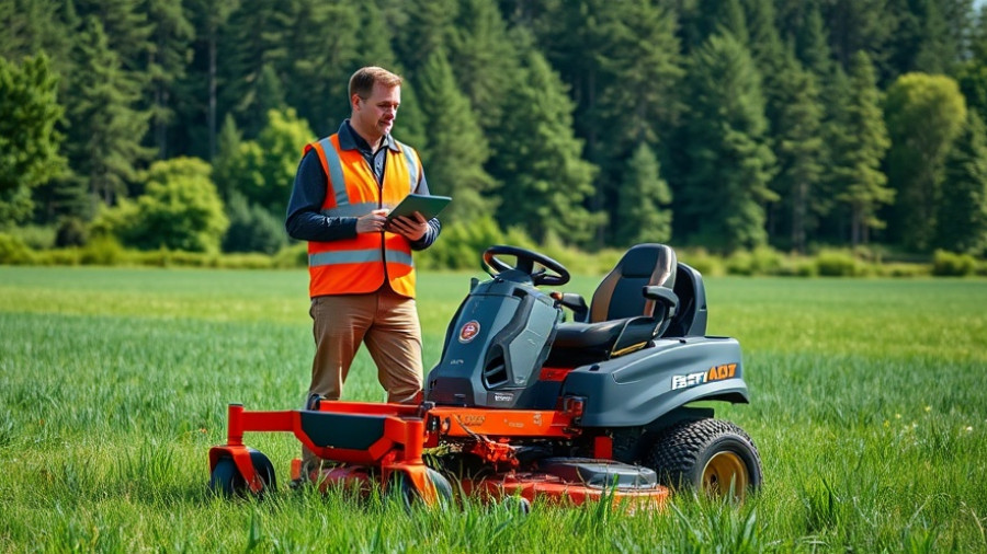 Professional discussion with battery-powered ZTR mower on green field