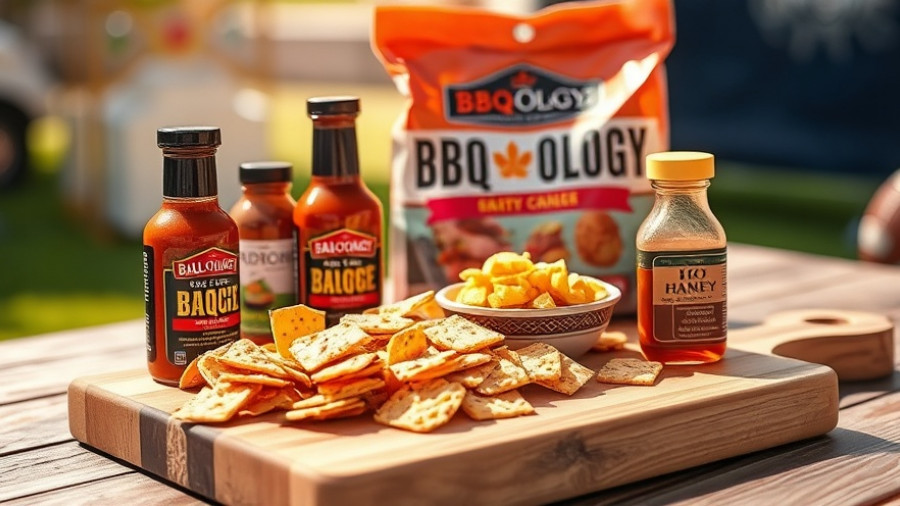 Tailgating essentials with crackers and seasonings on a wooden board.