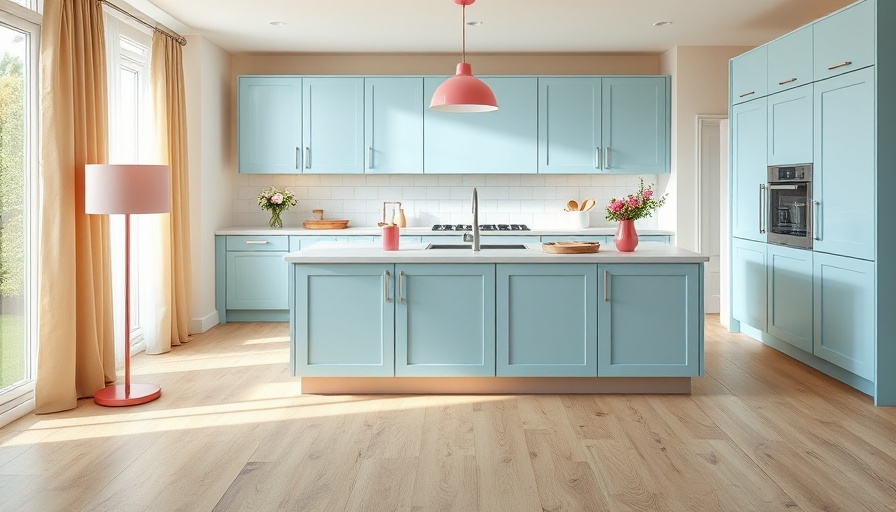 Modern kitchen with pastel blue color scheme and spring decorating ideas