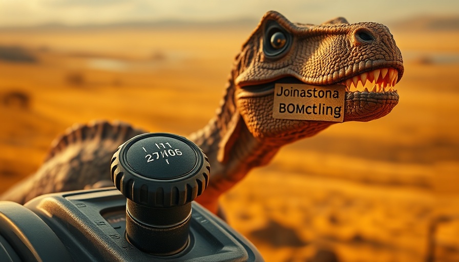 Humorous scene of dinosaur and gear shift symbolizing manual transmissions disappearing.