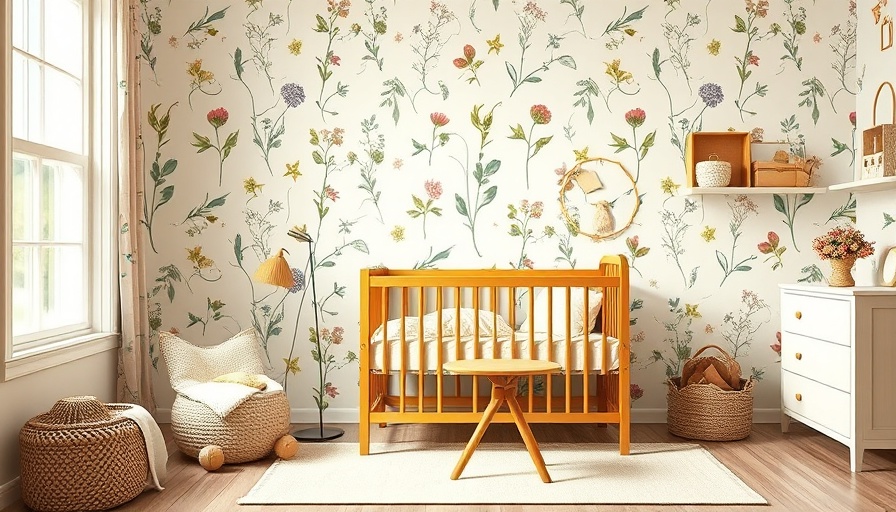 Charming nursery with Herbarium Botanical Wallpaper by Sandberg, natural light.