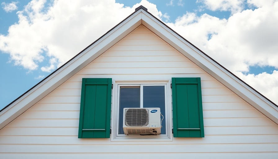 House with window air conditioner under a sunny sky.