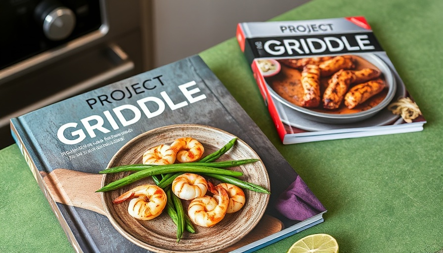 Steven Raichlen's Project Griddle cookbook with grilled shrimp.