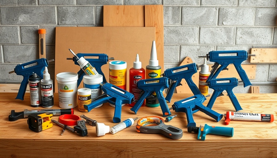 Best construction adhesives displayed on workbench with tools.