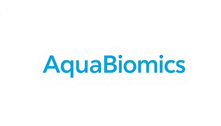 AquaBiomics logo with bacteria design on blue background, symbolizing water quality testing frequency.