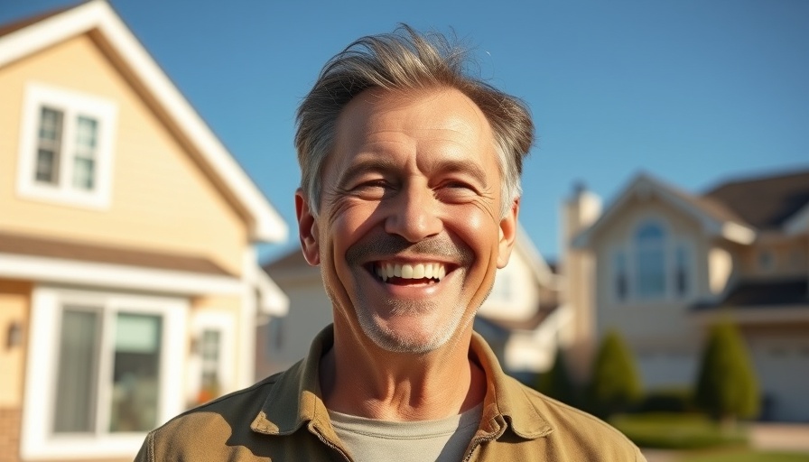 Smiling man offers first-time homebuyer tips in suburban setting.