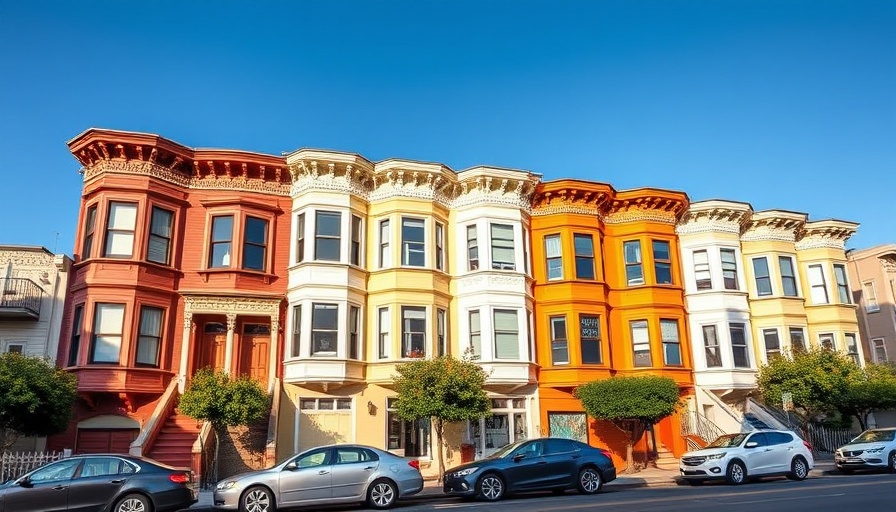 Colorful townhouses under blue sky, symbolizing home price growth.