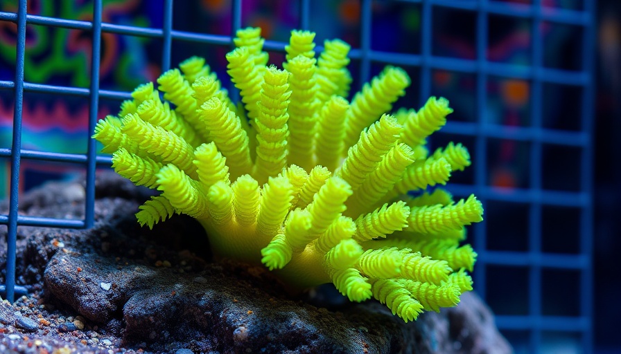 Vibrant Elegance coral in tank, bright green texture.