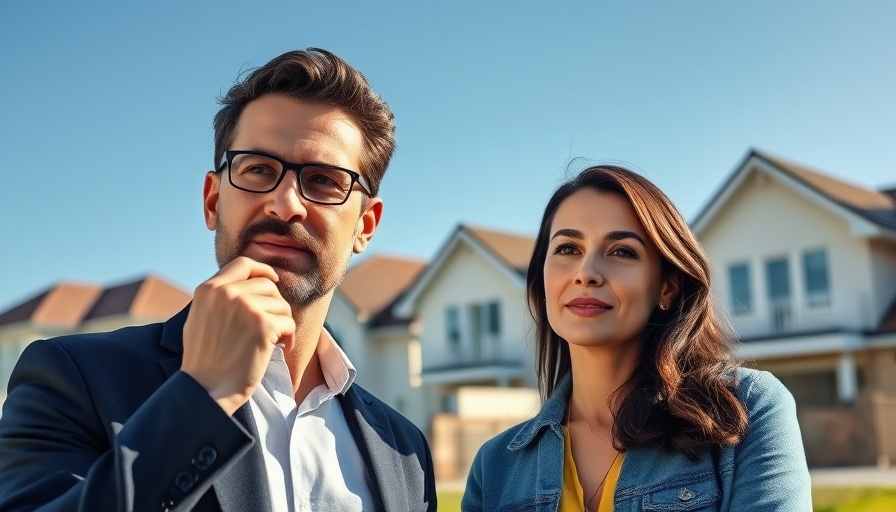 Thoughtful couple considering LLC for rental property under blue sky.