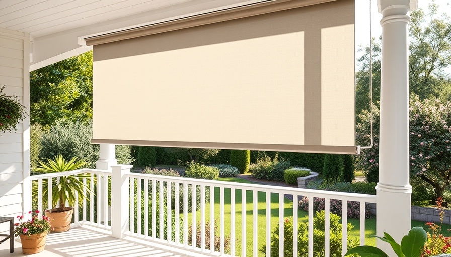 Modern roller shade on porch, best outdoor shades of 2025.