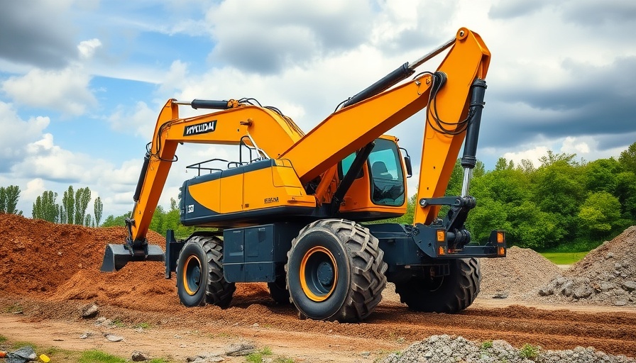 Hyundai HW100A wheeled excavator at construction site.