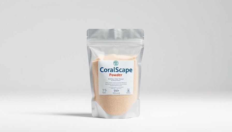 Clear bag of CoralScape Powder and Bonder on white background.