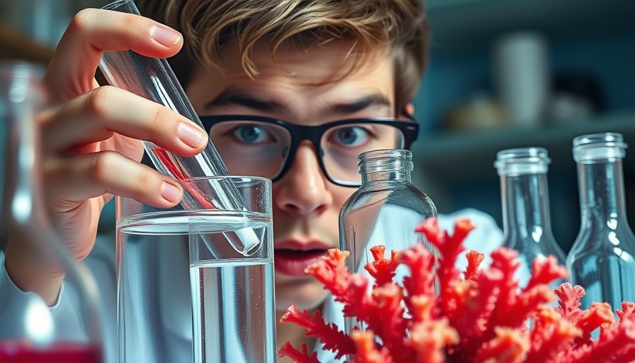 Astonished young man handling liquids with vibrant coral close-up, nitrogen management.
