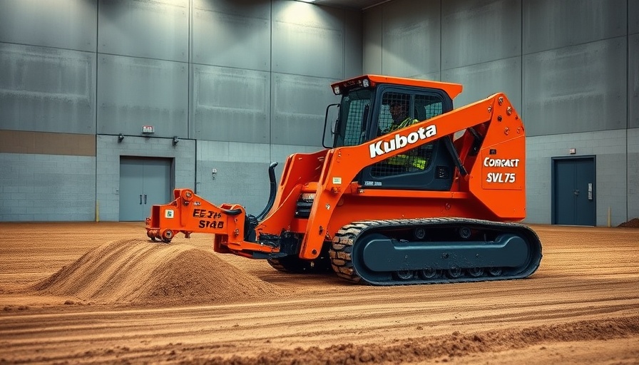 E-Z Grader on compact track loader in industrial warehouse