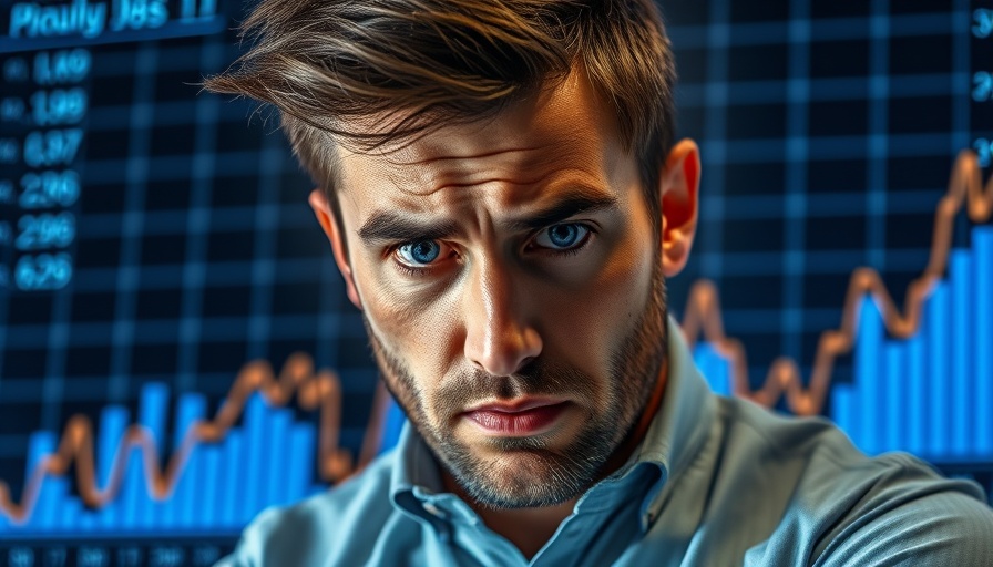 Concerned man analyzing mortgage delinquency trends chart.