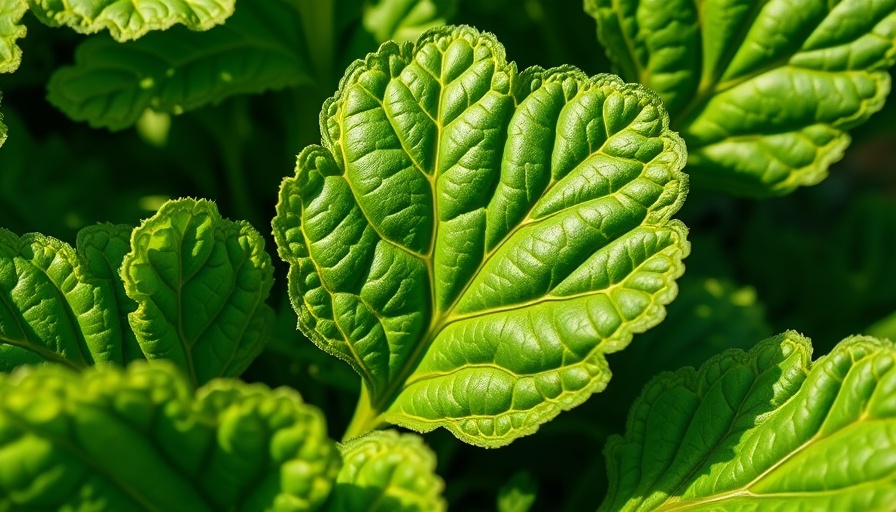 Close-up of vibrant green horseradish leaves in garden, showcasing growth.