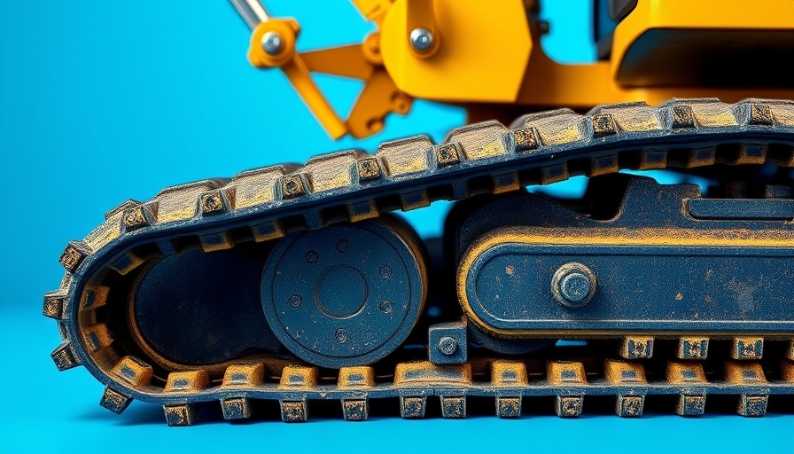 Excavator rubber track on blue background, Blue Diamond Attachments Parts and Accessories.