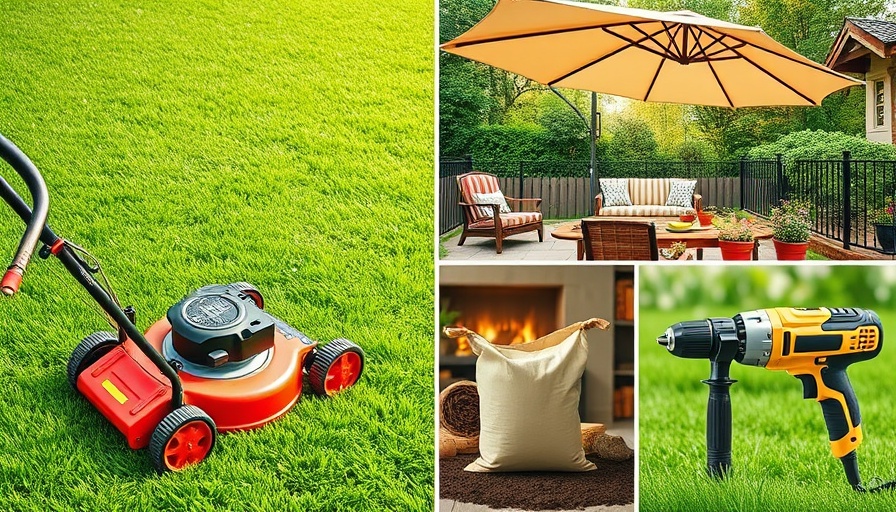 Home Depot Spring Black Friday Sale collage featuring lawn care and home improvement items.