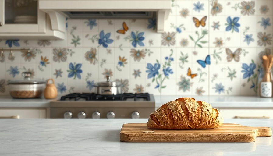 Delft decor trend in kitchen with elegant floral tiles.