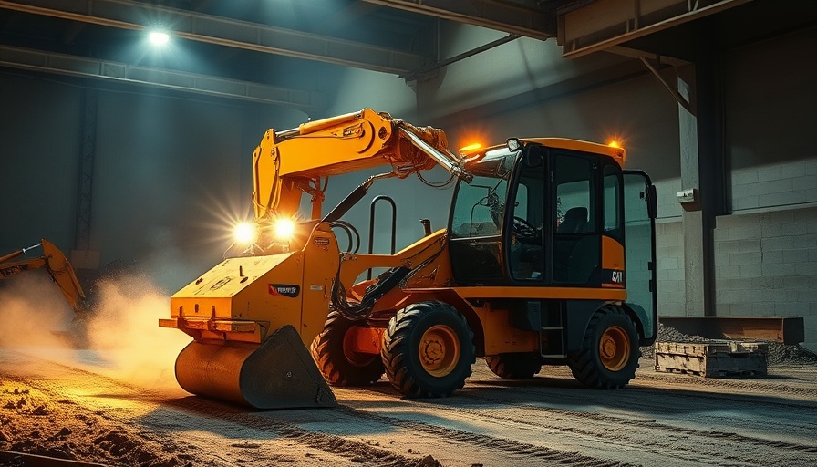 Electric construction equipment digging at a site