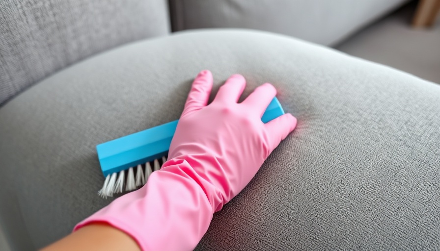 Cleaning hacks for homeowners: scrubbing sofa with brush.