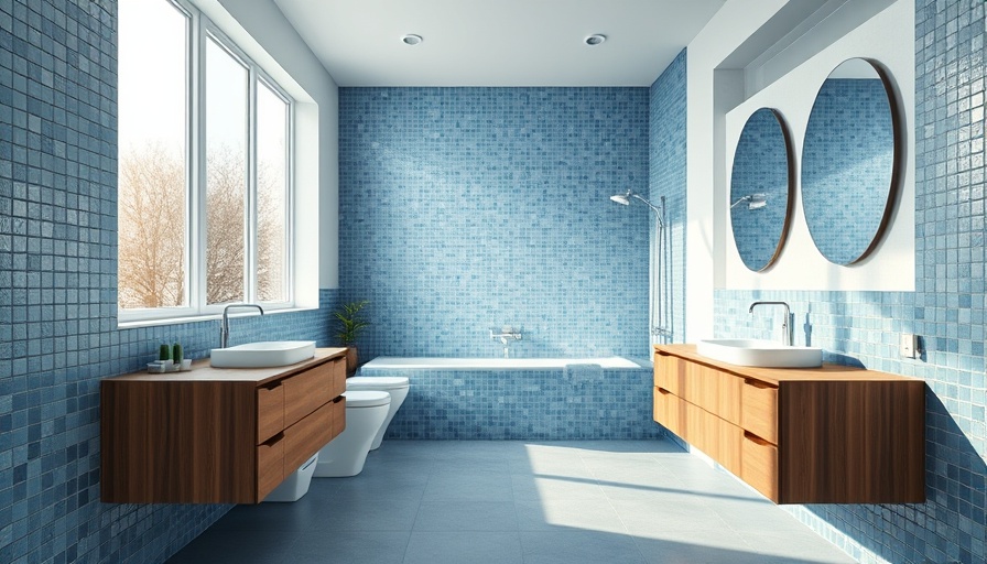 La Maison Bernard restoration: modern bathroom with blue tiles.