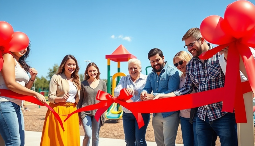 Milan Park revitalization ribbon-cutting ceremony with diverse group.