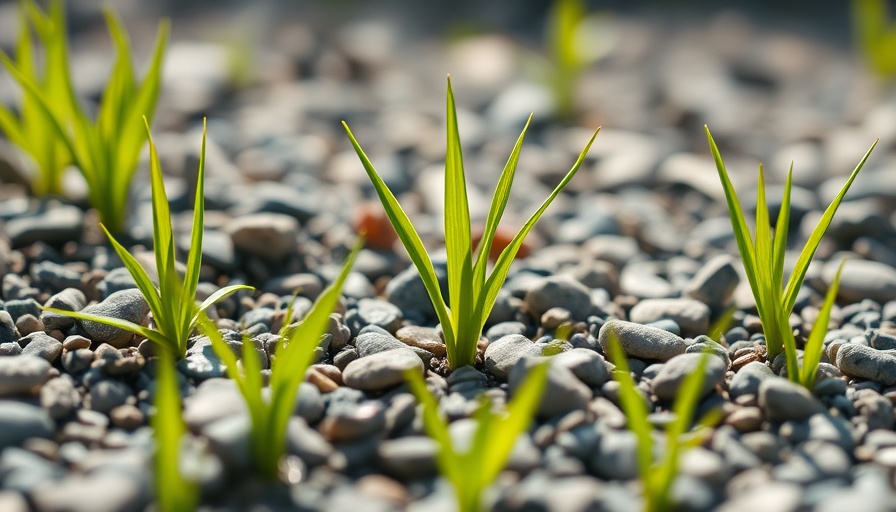 Green weed sprouting through gravel, natural weed killers for gravel