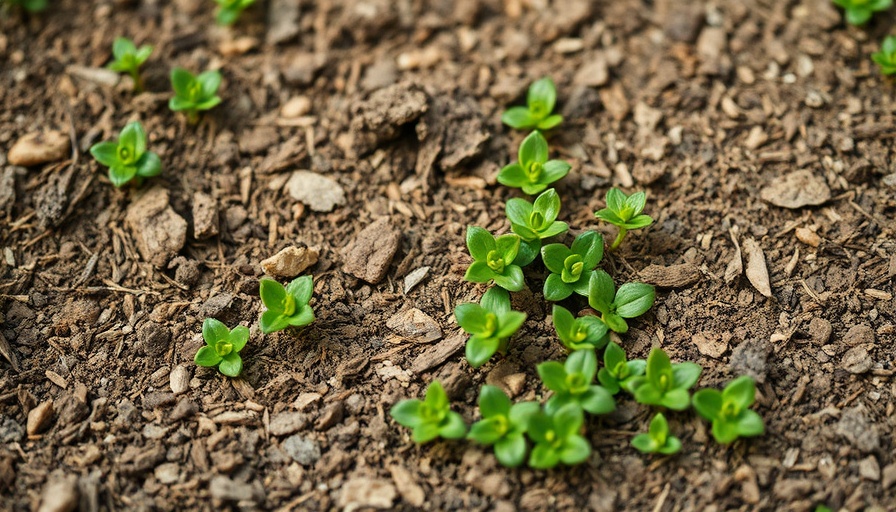 Close-up of spurge weeds in dry soil, natural garden setting.