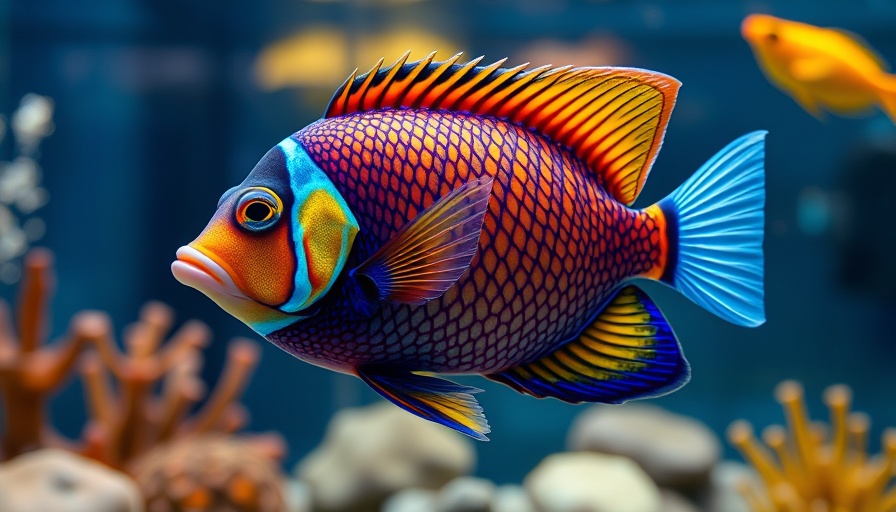 Vibrant Holy Grail angelfish in aquarium, vivid colors.