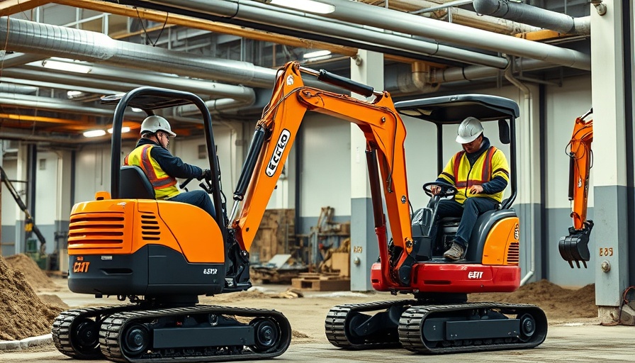 Electric mini excavators operated indoors for construction work.