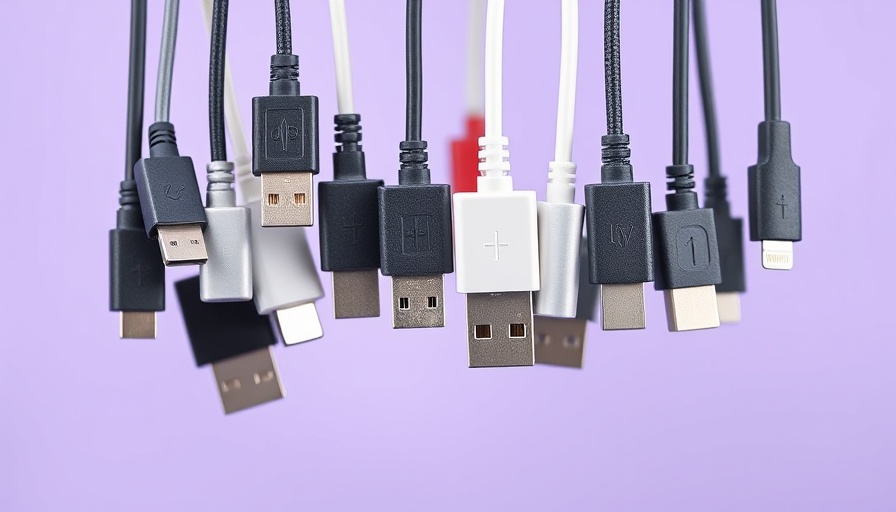 Assorted USB cable types on a purple background.