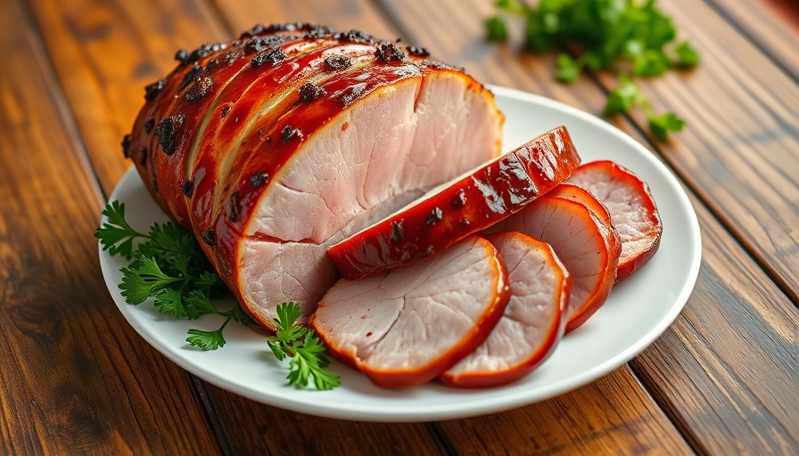 Quick ham for Easter, garnished with parsley, on a plate