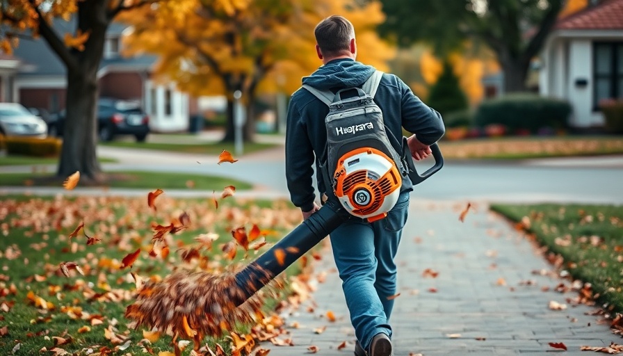 Person using Husqvarna 590BTS blower in a suburban area.
