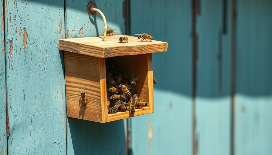 Rustic wooden carpenter bee trap on weathered blue-green wall highlighting cost savings.