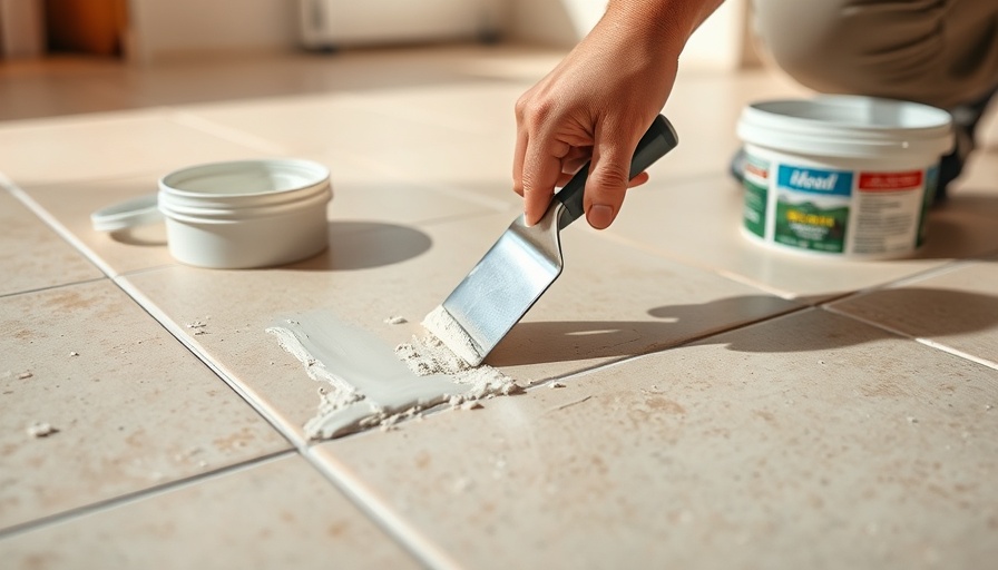 Close-up of DIY grout repair on tiled floor.