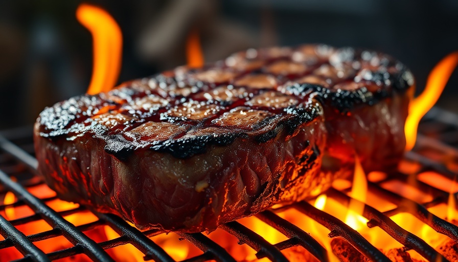 Grilled steak with flames, highlighting direct grilling vs reverse searing